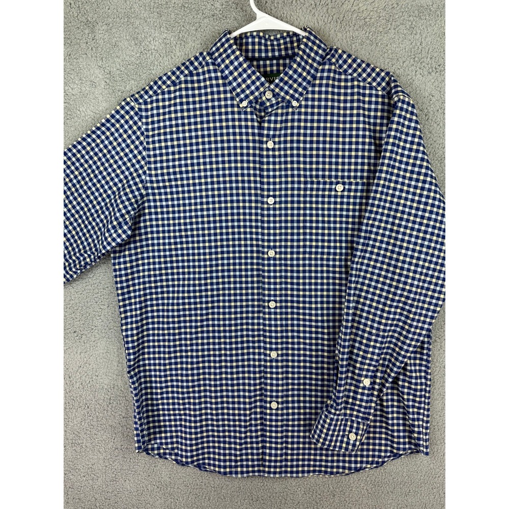 Orvis Shirt Mens Large Blue White Check Long Sleeve Stretch Performance Preppy